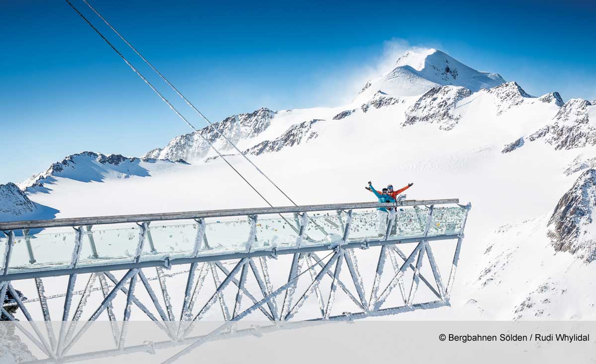 Tolles Panorama auf dei Gipfel im Skigebiet Sölden im Ötztal