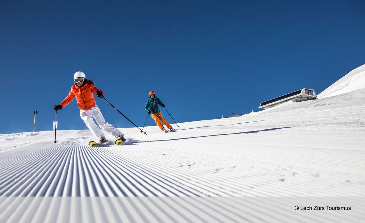 Perfekt präparierte Pisten im Skigebiet Lech Zürs in Vorarlberg