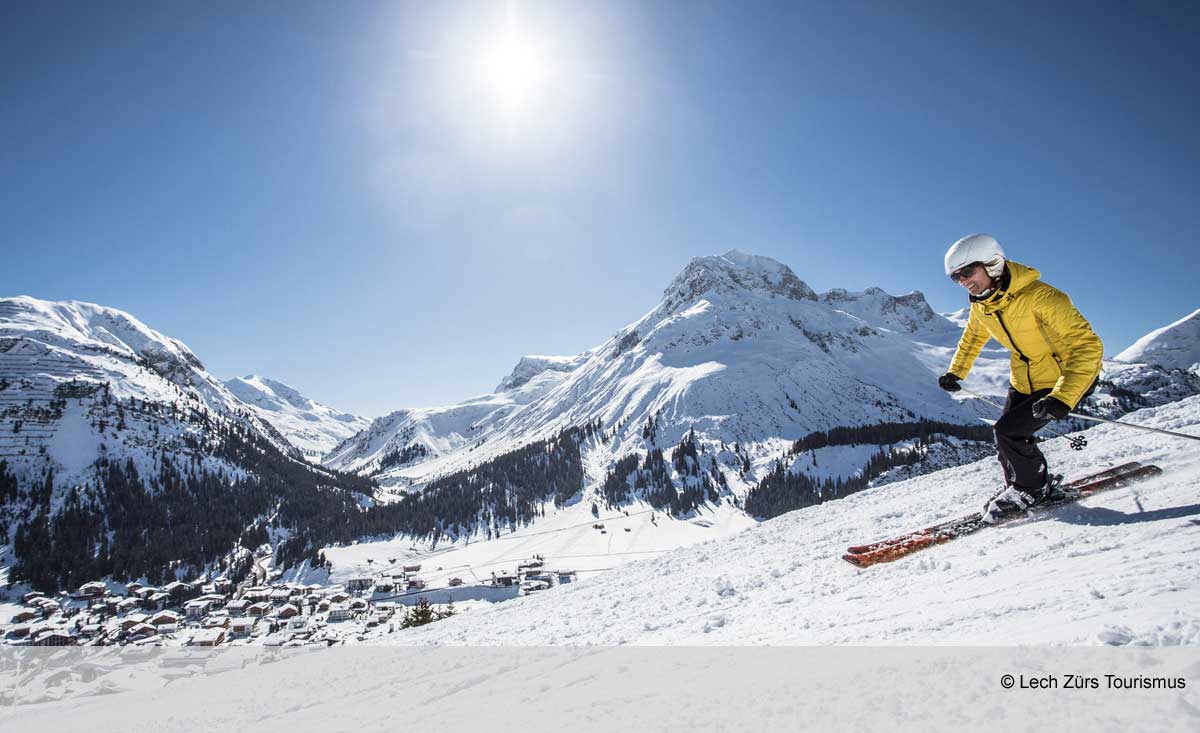 Perfektes Wetter beim Skifahren im weltbekannten Skigebiet Lech-Zürs